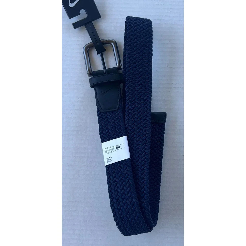 Nike Belt Mens XL Navy Blue Woven Braided Stretch Elastic Golf 42-44 NEW‎